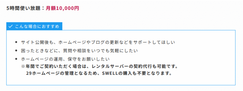 29ホームページのオプション「5時間使い放題サポート」の説明