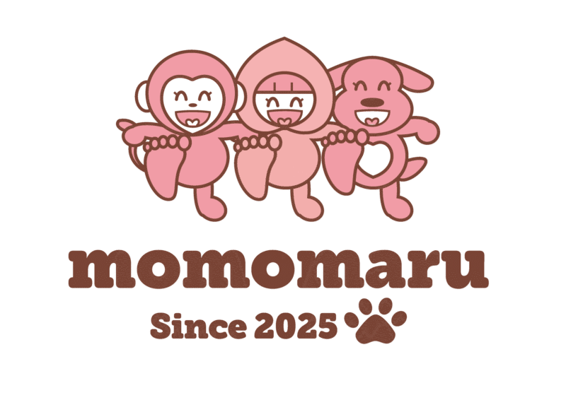 momomaru様の公式ロゴマーク(モモ丸くん達が肩を組んで笑顔のイラスト)