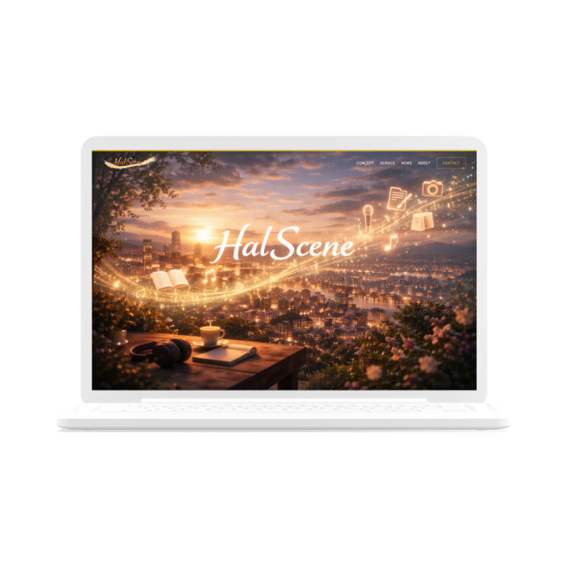 株式会社HalSceneのトップページを表示しているノートパソコンのイメージ画像